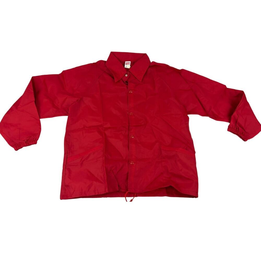 Vintage Soffe Windbreaker Jacket Men LARGE‎ Red Nylon Snap-Closure 1990s NEW